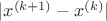 $|x^{(k+1)}-x^{(k)}|$