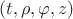 $(t, \rho, \varphi, z)$