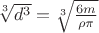 $\sqrt[3] {d^3} = \sqrt[3] {\frac {6m} {\rho \pi}}$