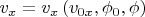 $v_x=v_x\left(v_{0x},\phi_0,\phi\right)$