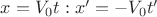 $ x= V_0t : x'=- V_0t' $