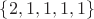$\{2, 1, 1, 1, 1\}$