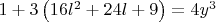 $1+3\left( 16{{l}^{2}}+24l+9 \right)=4{{y}^{3}}$