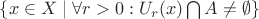 $\{ x \in X \mid \forall r > 0 : U_r(x) \bigcap A \neq \emptyset} \}$