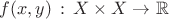 $f(x,y)\,:\,X\times X \to \mathbb R$ $f(x,y)\,:\,X\times X \to \mathbb R$