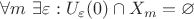 $\forall m \ \exists \varepsilon: U_\varepsilon(0) \cap X_m = \varnothing$