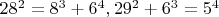 $28^2=8^3+6^4, 29^2+6^3=5^4$