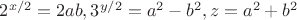 $2^{x/2}=2ab, 3^{y/2}=a^2-b^2, z=a^2+b^2$