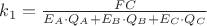 $k_1 = \frac {FC}{E_A \cdot Q_A + E_B \cdot Q_B + E_C \cdot Q_C}$