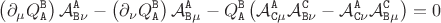 $$
\left( \partial_{\mu} {Q}^{\tt B}_{\tt A} \right) {\mathcal A}^{\tt A}_{{\tt B} \nu}
- \left( \partial_{\nu} {Q}^{\tt B}_{\tt A} \right) {\mathcal A}^{\tt A}_{{\tt B} \mu}
- {Q}^{{\tt B}}_{\tt A} \left( {\mathcal A}^{\tt A}_{{\tt C} \mu} {\mathcal A}^{\tt C}_{{\tt B} \nu}
-{\mathcal A}^{\tt A}_{{\tt C} \nu} {\mathcal A}^{\tt C}_{{\tt B} \mu} \right) = 0
$$
