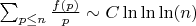 $\sum_{p \leq n} \frac {f(p)}{p} \sim C\ln\ln\ln(n)$