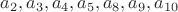 $a_2, a_3, a_4, a_5, a_8, a_9, a_{10}$ $a_2, a_3, a_4, a_5, a_8, a_9, a_{10}$