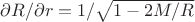 $\partial R/\partial r=1/\sqrt{1-2M/R}$