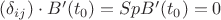 $(\delta_{ij})\cdot B'(t_0)=Sp B'(t_0)=0$