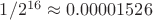 $1/2^{16}\approx0.00001526$
