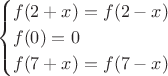 $$
\begin{cases}
f(2+x)=f(2-x) \\
f(0)=0 \\
f(7+x)=f(7-x)
\end{cases}
$$