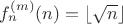 $f_n^{(m)}(n)=\lfloor \sqrt{n}\rfloor$