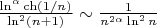 $ \frac{\ln^\alpha \ch(1/n)}{\ln^{2}(n+1) }\sim \frac{1}{n^{2\alpha}\ln^2n}$
