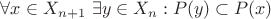 $\forall x \in X_{n+1} \,\,\exists y \in X_n : P(y) \subset P(x)$