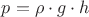 $p = \rho\cdot g \cdot h$