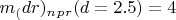 $ m_(dr)_n _p_r (d=2.5)=4 $