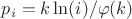 $p_i=k \ln(i)/\varphi(k)$