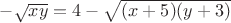$-\sqrt{xy}=4-\sqrt{(x+5)(y+3)}$