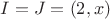 $I=J=(2,x)$