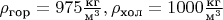 $\rho_\text{гор} = 975 \frac{\text{кг}}{\text{м}^3}, \rho_\text{хол} = 1000 \frac{\text{кг}}{\text{м}^3}$