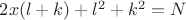 $2x(l+k)+l^2+k^2=N$