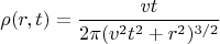 $$
\rho(r,t)=\frac{vt}{2\pi(v^2t^2+r^2)^{3/2}}
$$