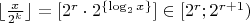 $\lfloor\frac{x}{2^k}\rfloor=[2^r\cdot 2^{\{\log_2x\}}] \in [2^r; 2^{r+1})$
