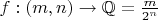 $f:(m,n)\rightarrow \mathbb{Q}=\frac{m}{2^n}$