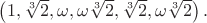 $\left(1,\sqrt[3]{2},\omega,\omega\sqrt[3]{2},\sqrt[3]{2},\omega\sqrt[3]{2}\right).$