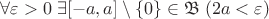 $\forall \varepsilon>0 \; \exists [-a,a]\setminus\{0\} \in  \mathfrak{B}\; (2a<\varepsilon)$