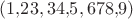 $(1{,}23, 34{,}5, 678{,}9)$