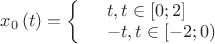 ${{x}_{0}}\left( t \right)=\left\{ \begin{array}{rl}
  &t,t\in \left[ 0;2 \right] \\ 
 &-t,t\in \left[ -2;0 \right) \\ 
\end{array} \right.$