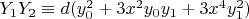 $Y_1 Y_2 \equiv d (y_0^2+3 x^2 y_0 y_1+3 x^4 y_1^2)$