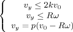 $$\left\{\begin{array}{1} v_y\le 2kv_0\\ v_y\le R\omega \\ v_y=p(v_0-R\omega)\end{array}\right$$