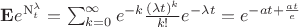 $\mathbf{E}e^{\mathrm{N}_{t}^{\lambda}}=\sum_{k = 0}^\infty e^{-k} \frac {(\lambda t)^k} {k !} e^{-\lambda t} = e^{-a t + \frac {a t} e $