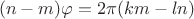$$(n-m)\varphi=2\pi (km-ln)$$