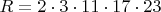 $R=2\cdot 3\cdot 11\cdot 17\cdot 23$