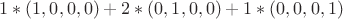 $1*(1,0,0,0)+2*(0,1,0,0)+1*(0,0,0,1)$