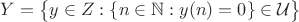 $Y = \bigl\{y\in Z : \{n\in\mathbb N : y(n)=0\}\in\mathcal U \bigr\}$