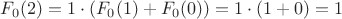 $F_0(2)=1\cdot (F_0(1)+F_0(0))=1\cdot (1+0)=1$