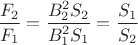 $\dfrac{F_2}{F_1}=\dfrac{B_2^2S_2}{B_1^2S_1}=\dfrac{S_1}{S_2}$