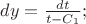 $\Ds dy=\frac{dt}{t-C_1};$