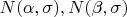 $N(\alpha, \sigma), N(\beta, \sigma)$