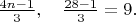 $\frac{4n-1}{3}, \quad \frac {28-1}{3} = 9.$
