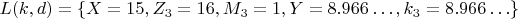 $ L(k,d)=\{X=15,Z_3=16, M_3=1, Y=8.966&hellip;, k_3=8.966&hellip; \} $